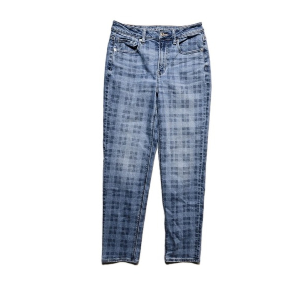 American Eagle Mom Straight Jean Women's Jeans  4‎ Long  Blue Plaid